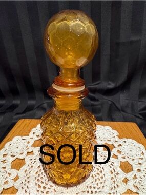 Amber Cut Glass Pineapple Decanter with Faceted Stopper